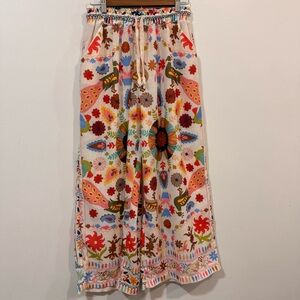Tu Vieira With Pockets Retro Floral Bohemian Wide Leg Waist Tie Pants Size S